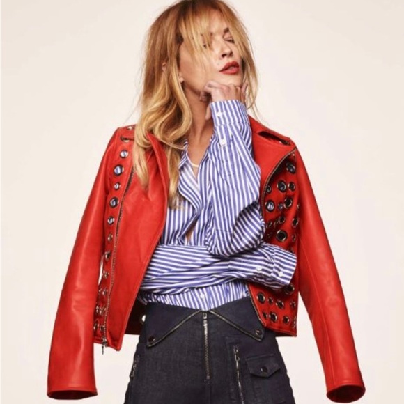 RtA Grommet Leather Moto Jacket red